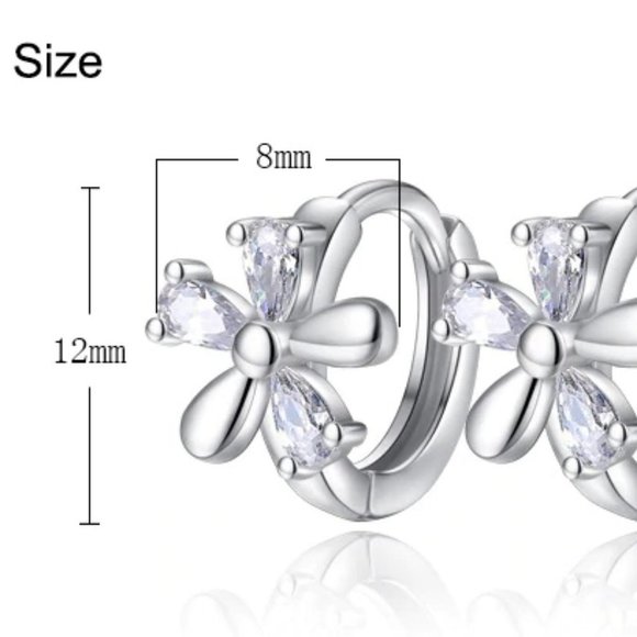 925 Sterling Silver Diamond Flower Hoop Earrings - Picture 6 of 6